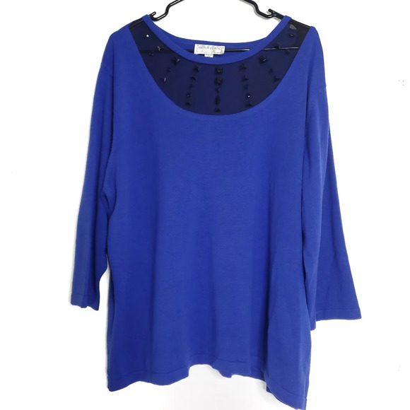 Victor Costa Occasion Womens Pullover Knit Blouse Size 2X Blue Casual Chic Top - Picture 1 of 10